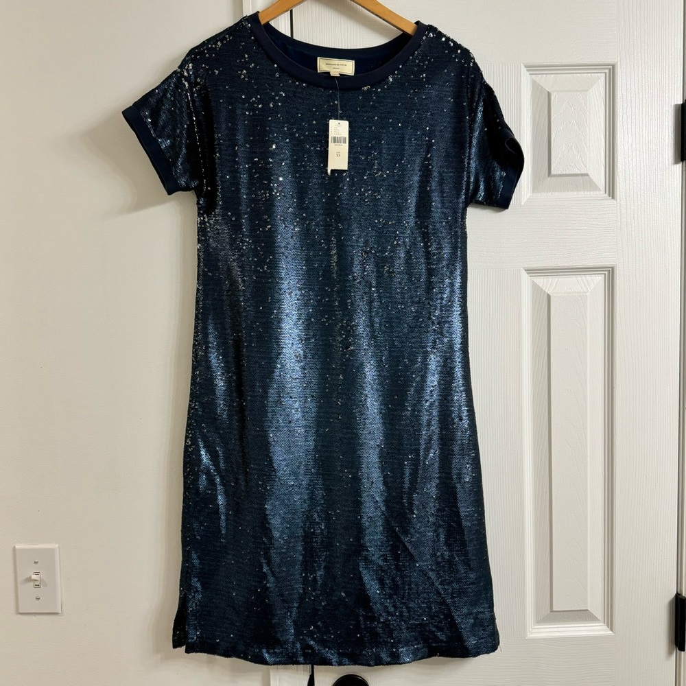 Anthropologie Moulinette Soeurs Interstellar Blue Sequin Midi Sheath Dress  XS